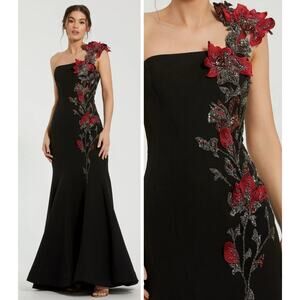 Mac Duggal 11779 Black Size 6 Mermaid Gown Off Shoulder Embroidered Formal NWOT